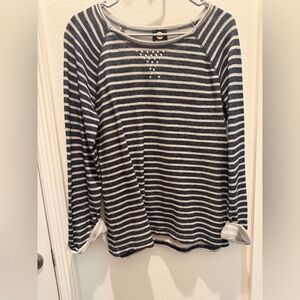 Jones New York Sport Striped Navy and White Top